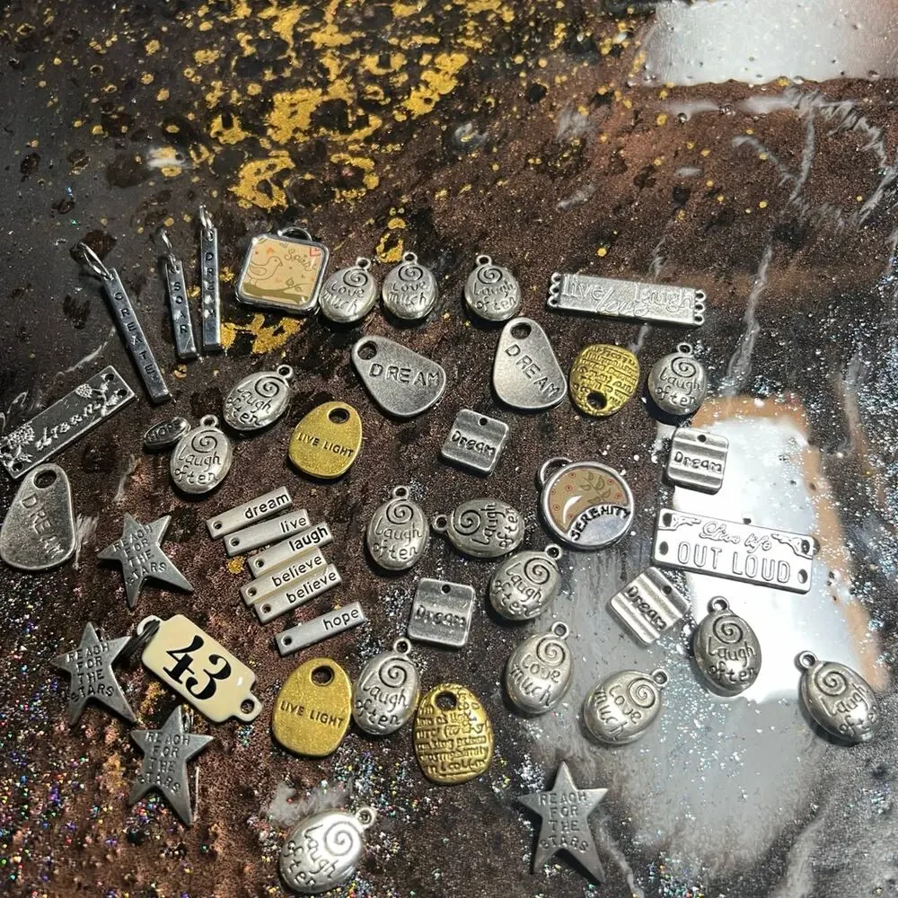 46pc Inspirational Word Charm Lot Dream Believe Hope Laugh Love Jewelry Making